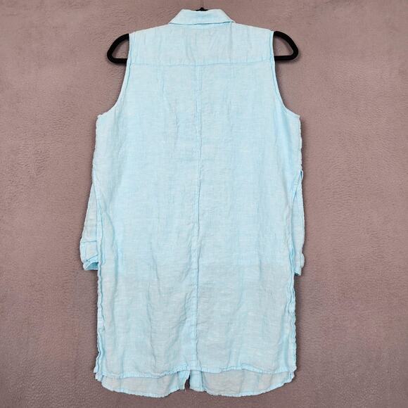 Chico's Linen Shirt Womens Large Size 2 Blue Sleeveless Button Front Tunic Lined - Picture 2 of 12